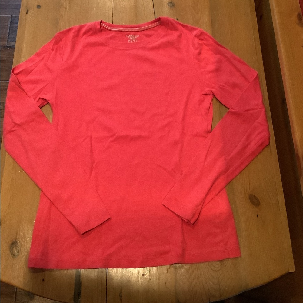 LANDS END CANVAS. WOMENS PINK COTTON CREW NECK LONG SLEEVE T SHIRT. MEDIUM